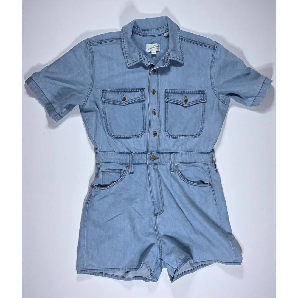 Universal Thread Womens Light Wash Denim Romper Utility Short Sleeve Size 10